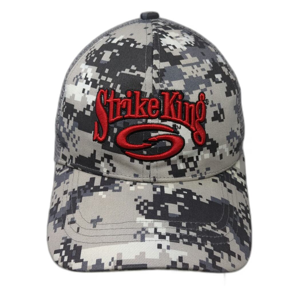 Strike King Baseball Cap Gray Red One Size Mesh Digital Camo Fishing Gear Hat